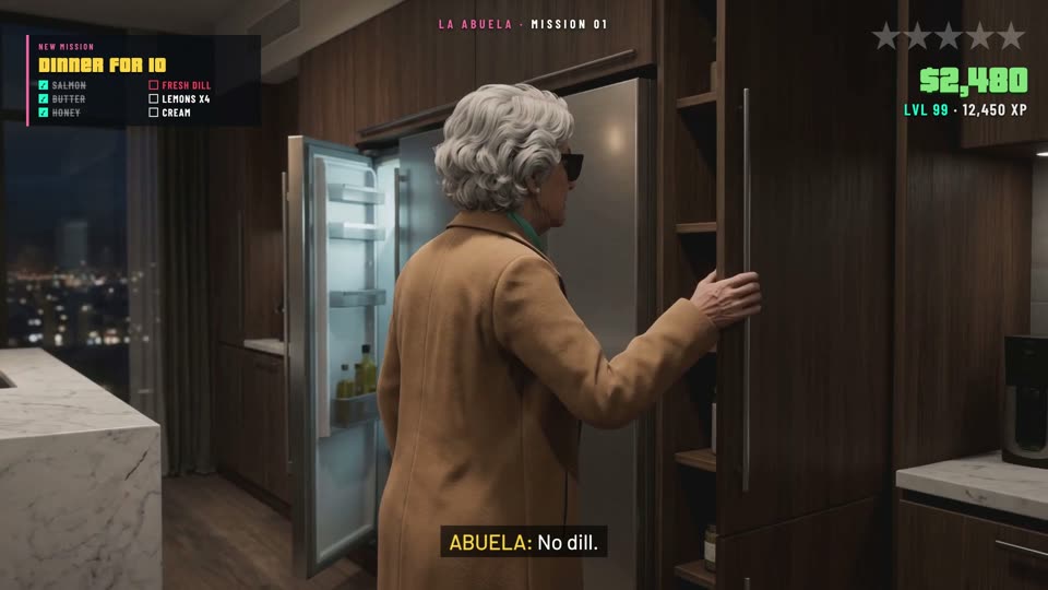 La cocina con la caja de misión y los objetivos